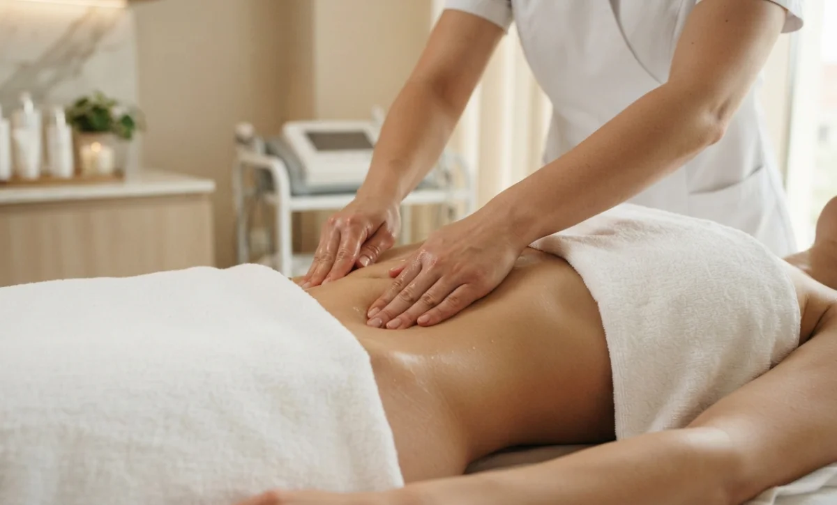 Massagem corporal modeladora sendo aplicada em uma paciente